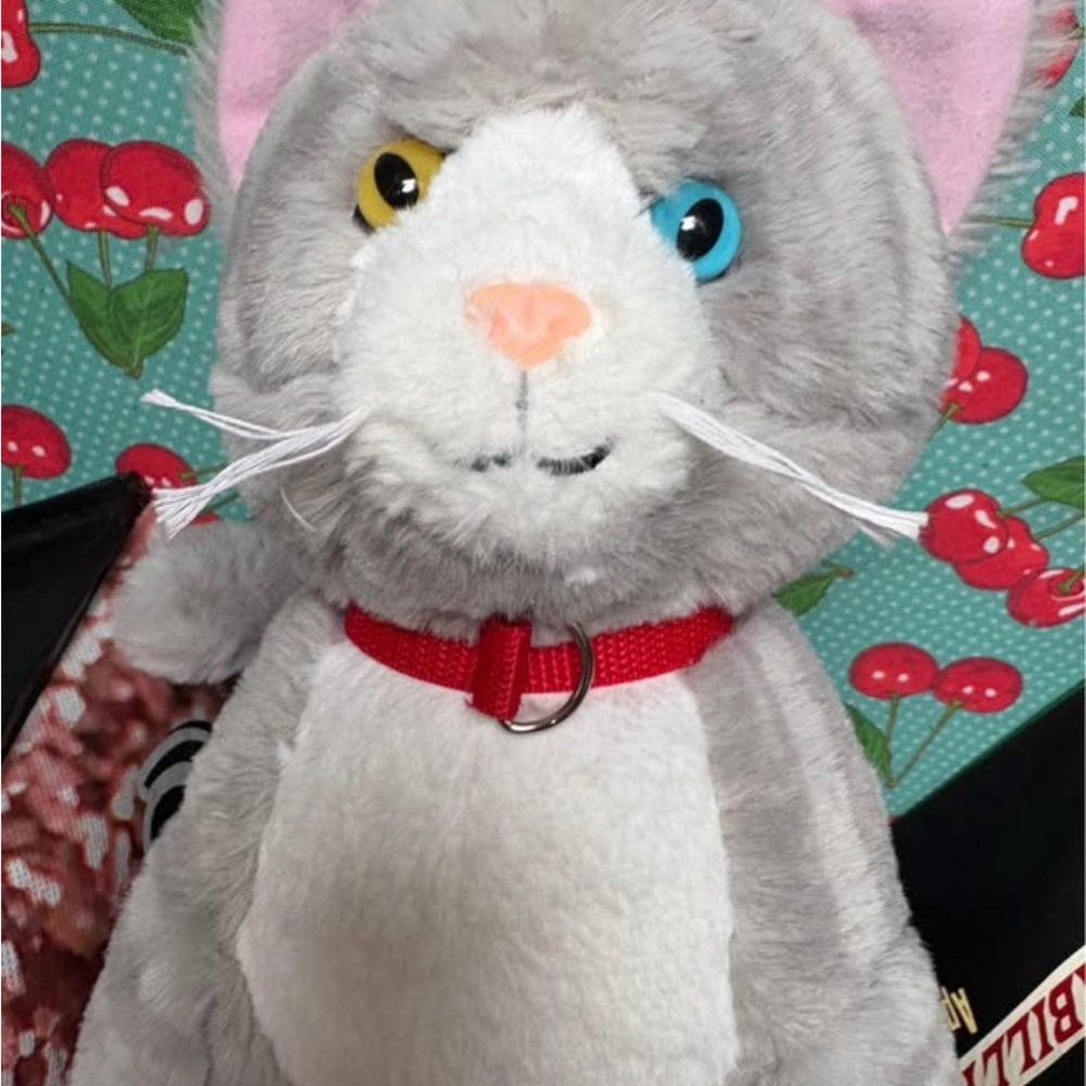 Build-A-Bear Gray and White Cat Plush with Red Collar